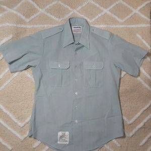 Vintage Propper Military Button Down Mens Size 17 Light Blue Short Sleeved